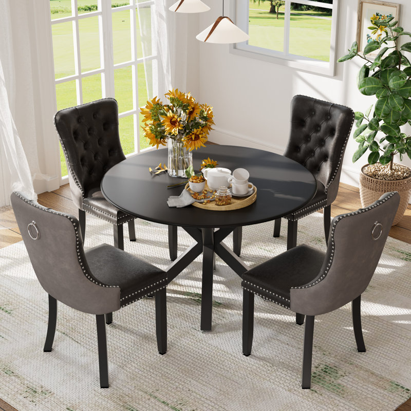 House of Hampton® Round Kitchen Table and Chairs Set for 4 | Wayfair